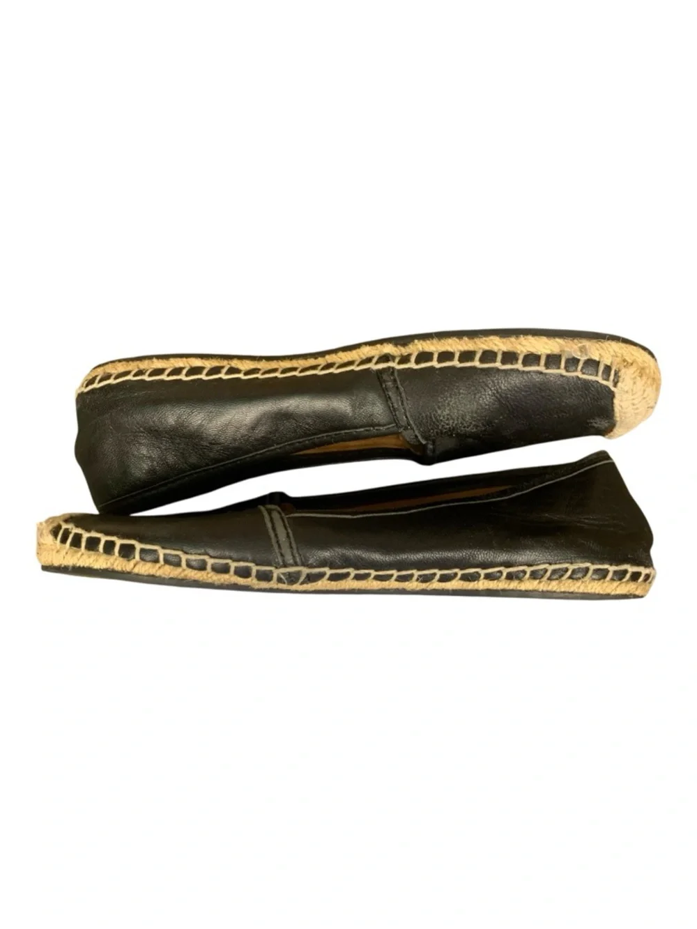 Coach Black Rhodelle Lambskin Leather Espadrille Boho Slip On Ballet Flats Sz 6